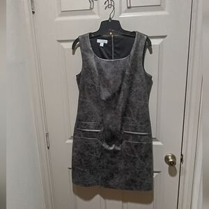 Ivy & Blu Vegan Faux Leather Day Dress w/Pockets Size 10 Rock Brown EUC